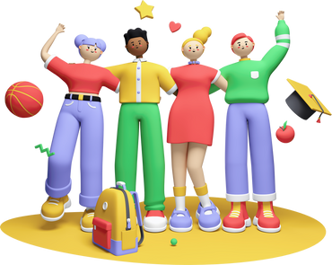 Happy Students - Colorful 3D Style Illustration
