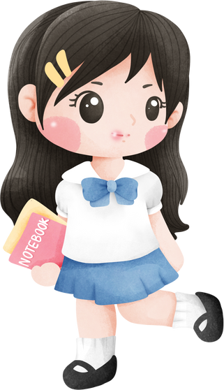 School girl student watercolor cartoon